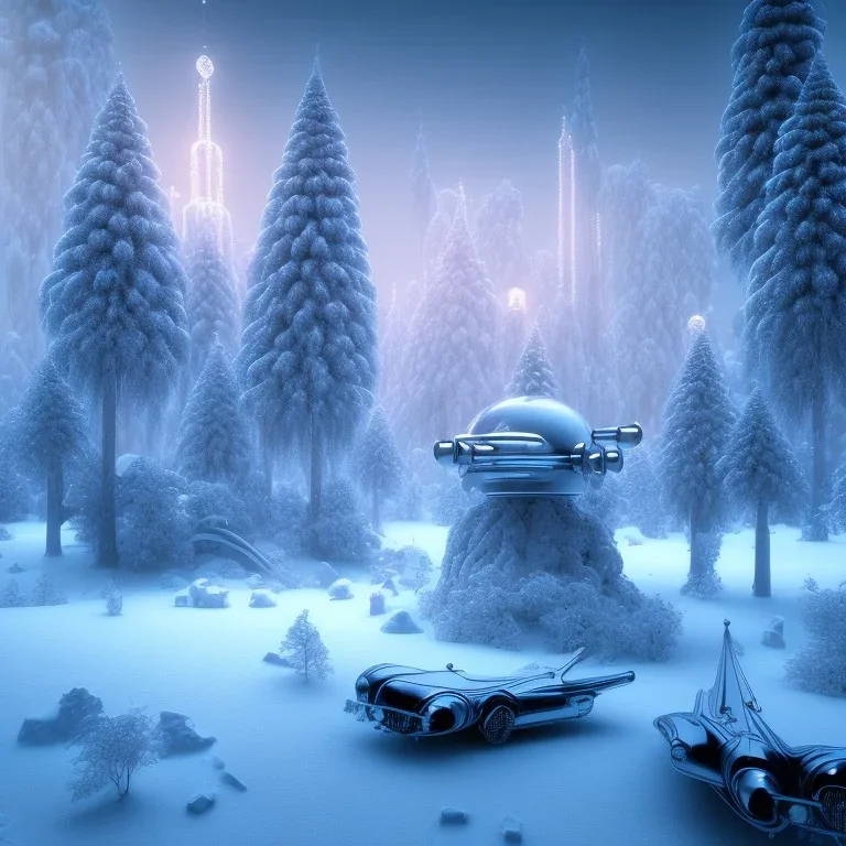 winter landscape, bells, ice, dreamy, science fiction