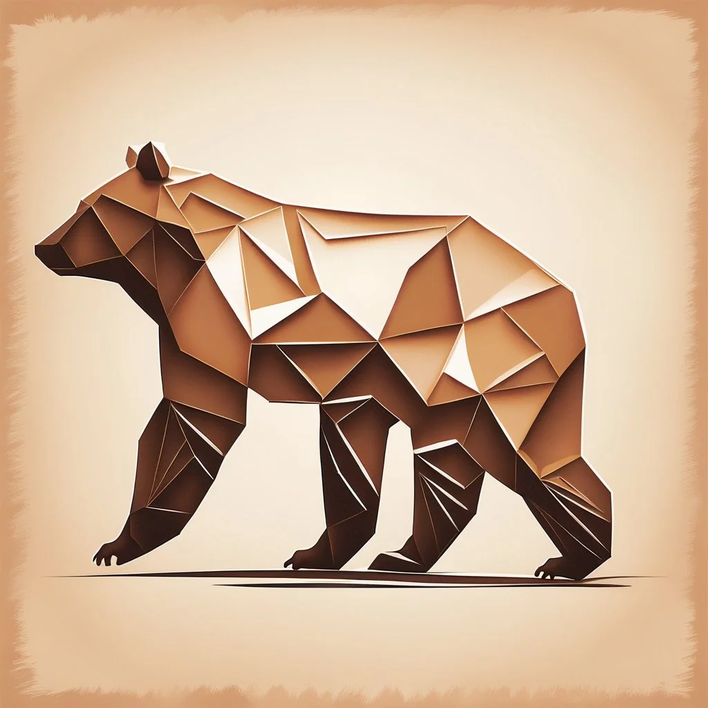 silhouette of a brown bear, letterpress style 2d lowpoly lookalike, minimalistic high contrast pencil art