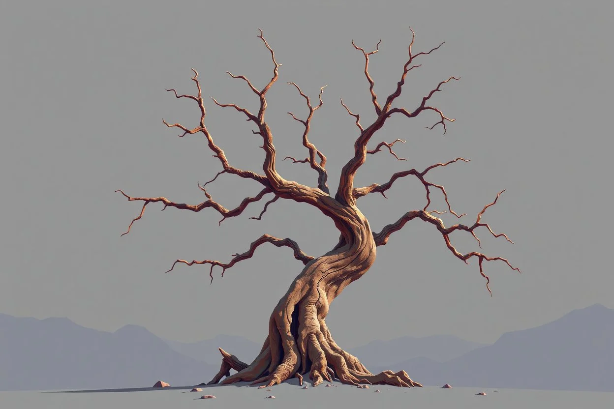 Concept art of an alien dead tree, no background, low poly, retro graphics