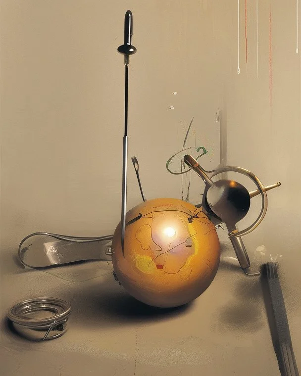 Soap Bubble,complex surgical instruments mixed with musicial instruments,minimalism,Painting By Adrian Ghenie, Rene Magritte, Basquiat ,Salvador Dali, Lucian Freud, Jan Van Eyck