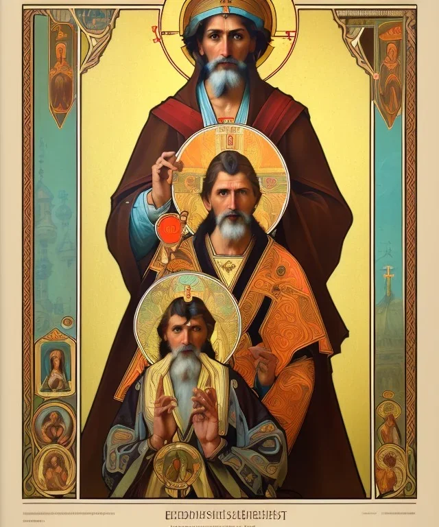 patron of photographers. holding a camera in hands. orthodox icon with saint photographer. Cyrillic inscriptions. hyperdetailed, Alphonse Mucha, poster, illustration, ink, oil on canvas, 18th century atlas