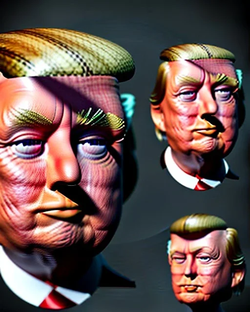 Realistic Waist up Portrait, Donald trump muppet, retro style, photo studio, unreal engine 5, god lights, ray tracing, RTX, lumen lighting, ultra detail, volumetric lighting, 3d.