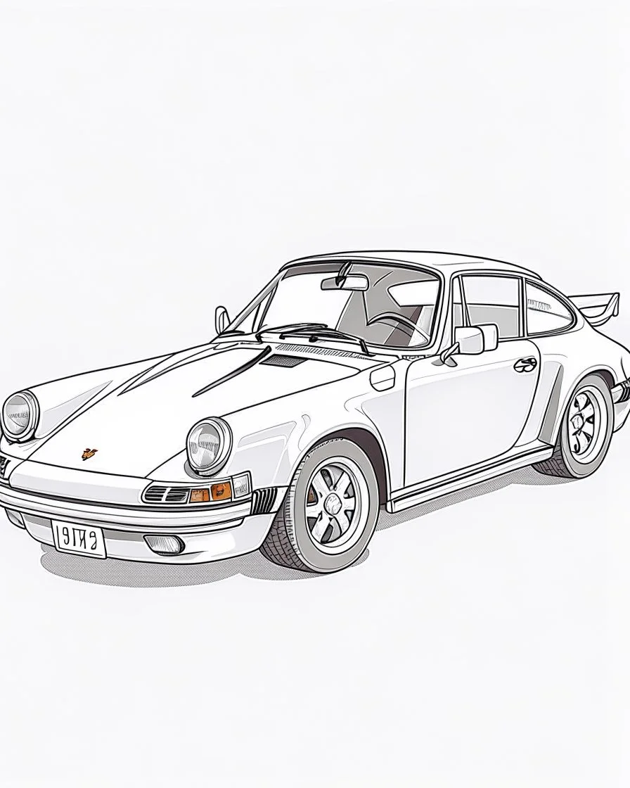 porsche 911, full car, white background, sketch style, no shadows, clear and well outlined