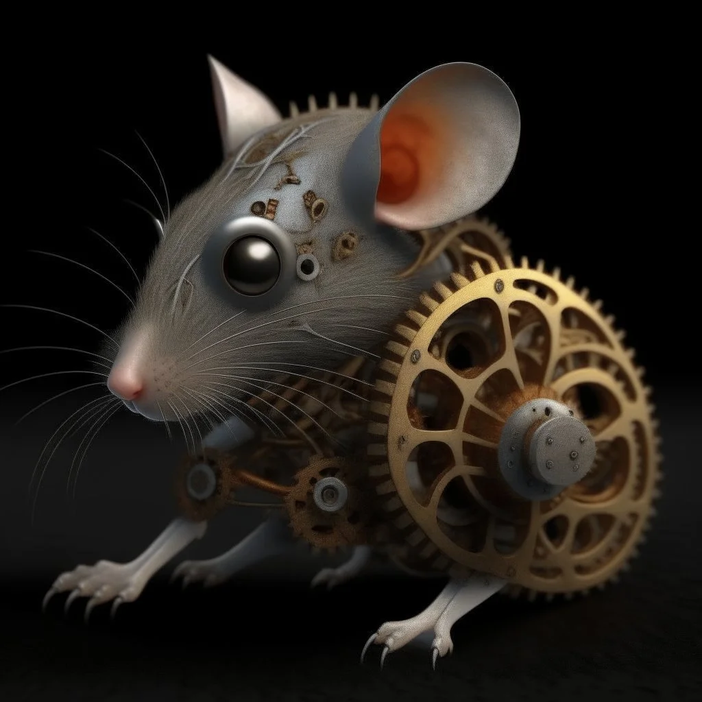 a rat with gears in it's face