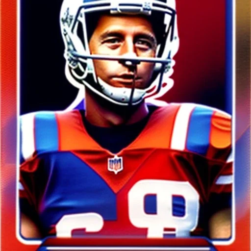 Full view Biden as a football player trading card helmet, NFL logo