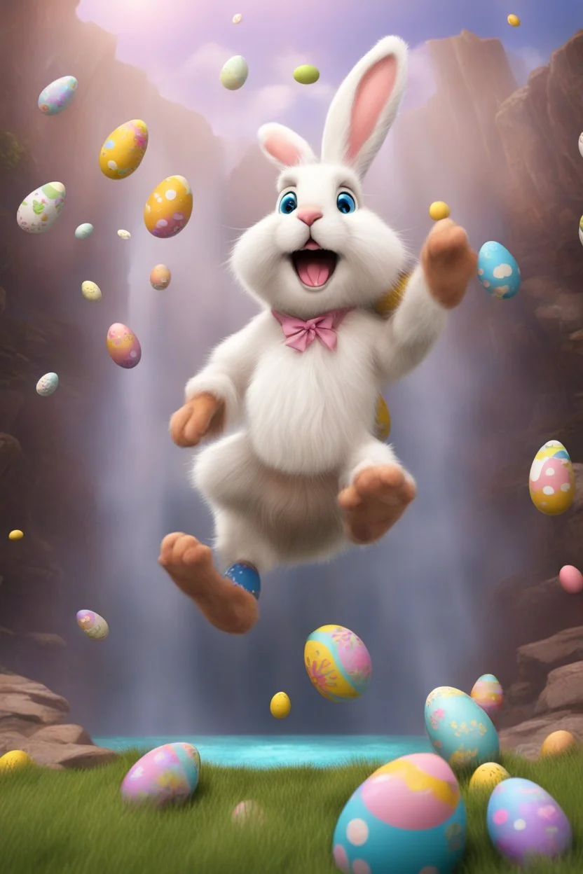 Easter bunny falling from the skye in to a pit animated