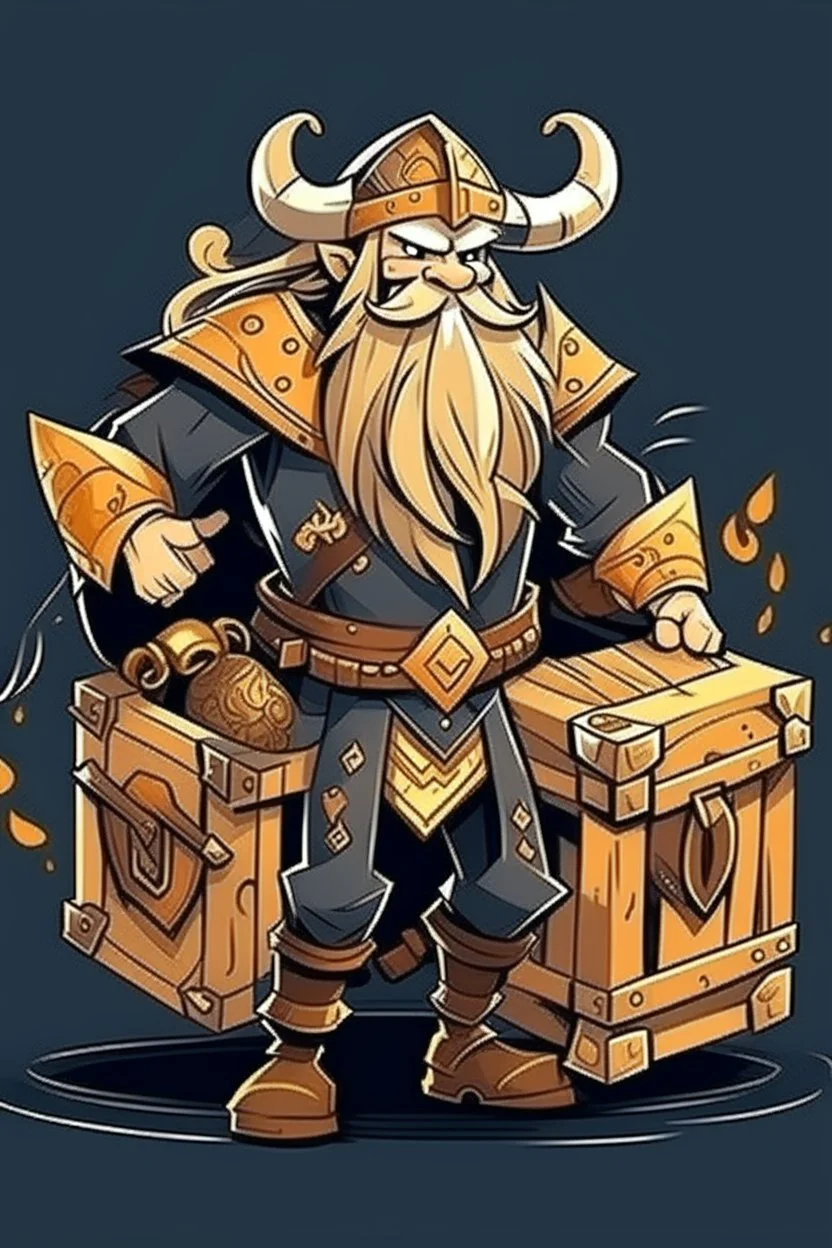 viking character holding a treasure chest