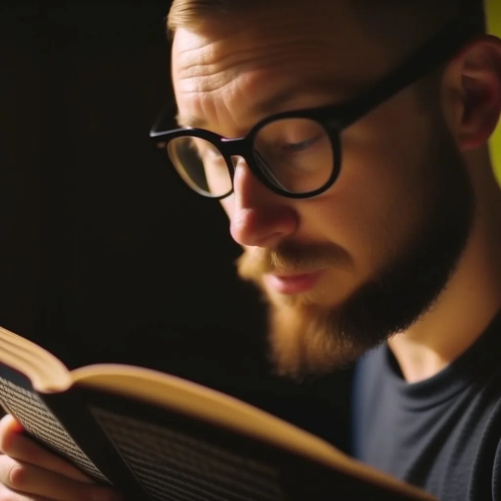 A picture of a person reading a remarkable book on self-development, with a focus on working on self-improvement and acquiring new knowledge, 4K