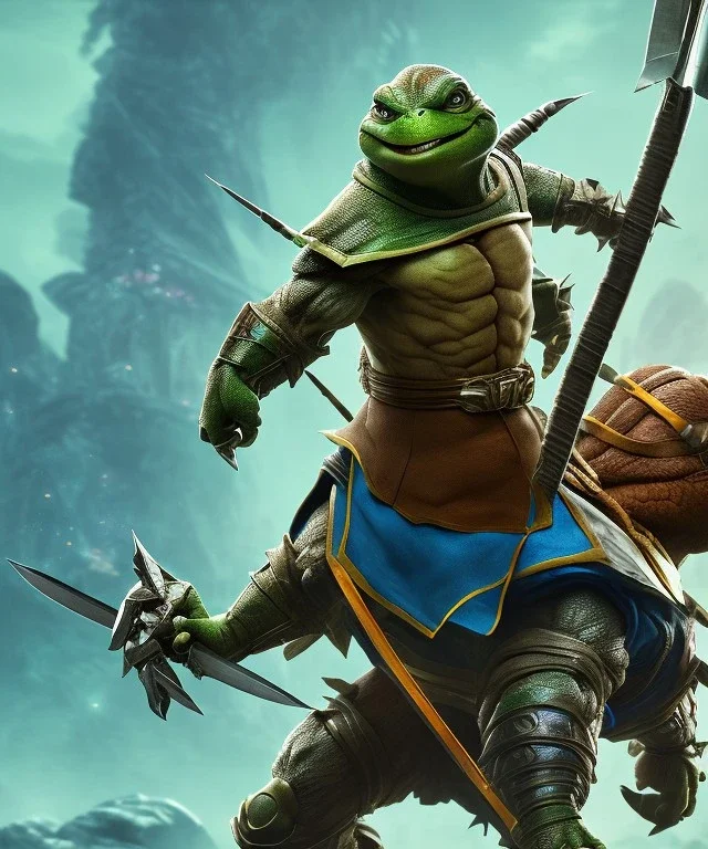 Detailed Ninja Turtle leonardo, big muscles, holding sword, blue fabric eyeband, full body close up, soft light atmosphere, light effect，vaporwave colorful, concept art, smooth, extremely sharp detail, finely tuned detail, ultra high definition, 8 k, unreal engine 5, ultra sharp focus