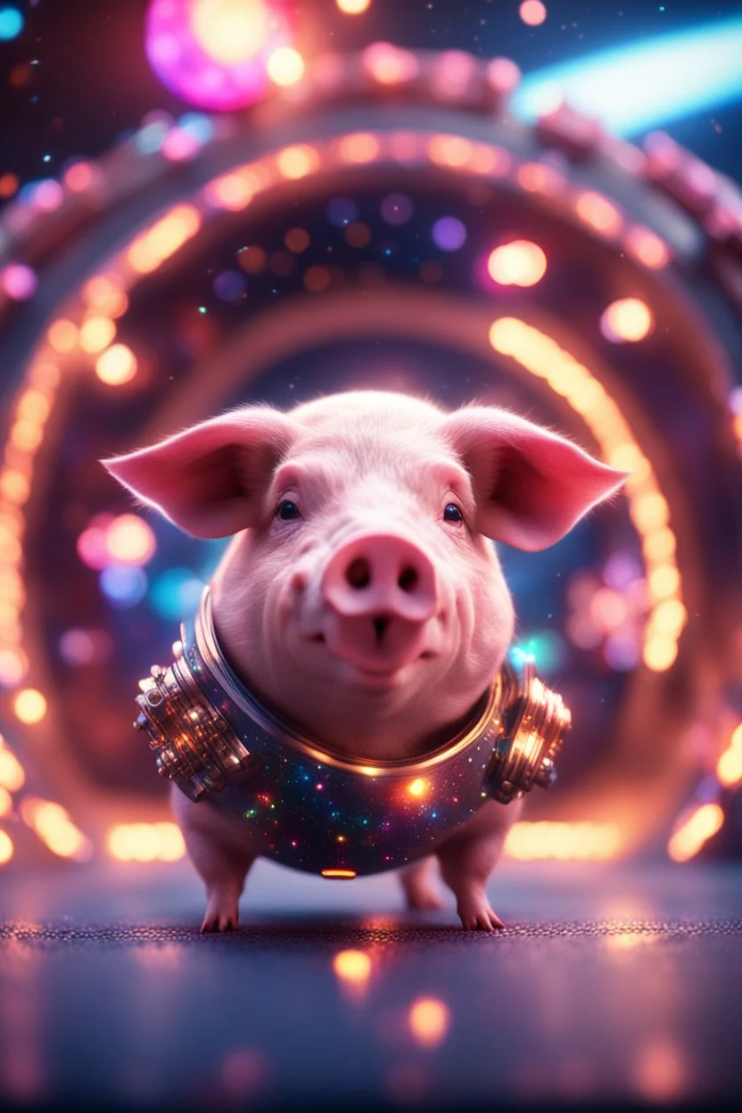 really macho pimp pigs that go hard , in front of space portal dimensional glittering device, bokeh like f/0.8, tilt-shift lens 8k, high detail, smooth render, down-light, unreal engine, prize winning