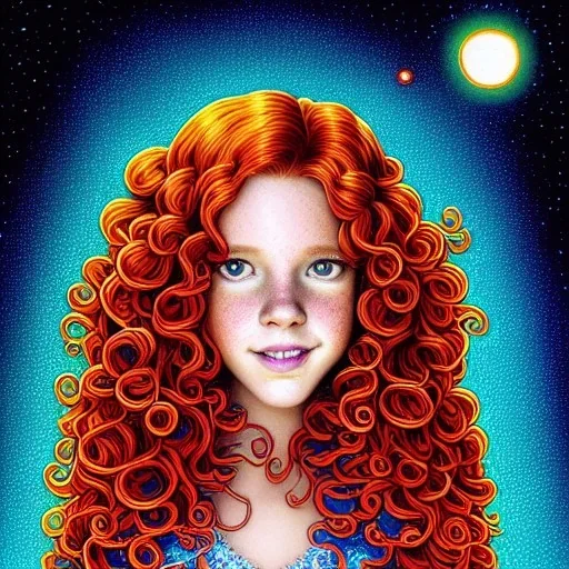 teen Robyn Lively, her striking perfectly detailed clear eyes, her perfect, precisely detailed lightly freckled face, meticulously detailed long curly multi-hued ginger carrot cherry fire red hair, luminous colorful sparkles; by james r. eads, gawki, rajewel, tania rivilis, dan mumford, lisa frank, artgerm, greg rutkowski, alphonse mucha and william-adolphe bouguereau; glitter, airbrush, octane render, volumetric lighting, 16k, photorealistic digital painting, artstation, smooth, sharp focus