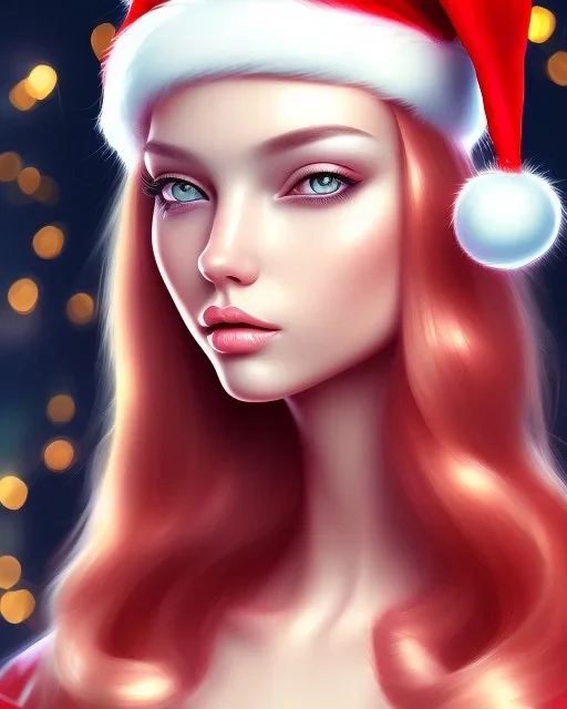 girl in Santa dress, close up portrait, Christmas colored hair