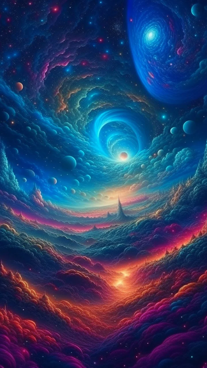 A mesmerizing celestial landscape with swirling nebulas and distant galaxies, Intricate, highfantasy, Insanely detailed, perfect composition, digital art