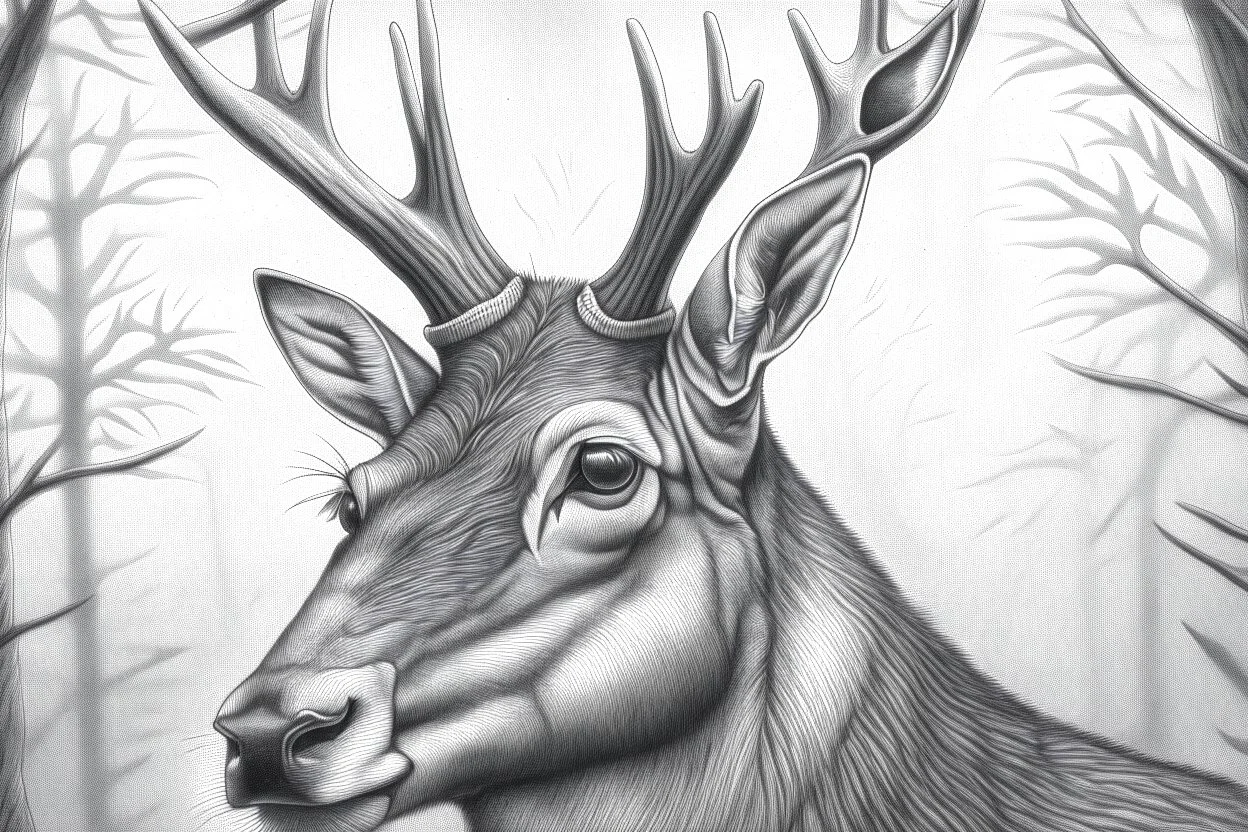 Deer gracefully roam the forest wearing their antlers like crowns of nobility. It’s a mesmerizing experience to spot a deer. - Pencil drawing.