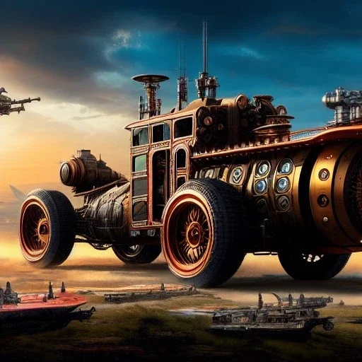 fullbody Drawing of 'sketch of steampunk Vehicles as in the movie mortal engines(2018)',intricate detail,andrea bonelli,Kilian Eng,Ohrai,evan lee,Aleksandr Sidelnikov,KyuYong Eom,three quarters frontal aerial view,toned colors,32k