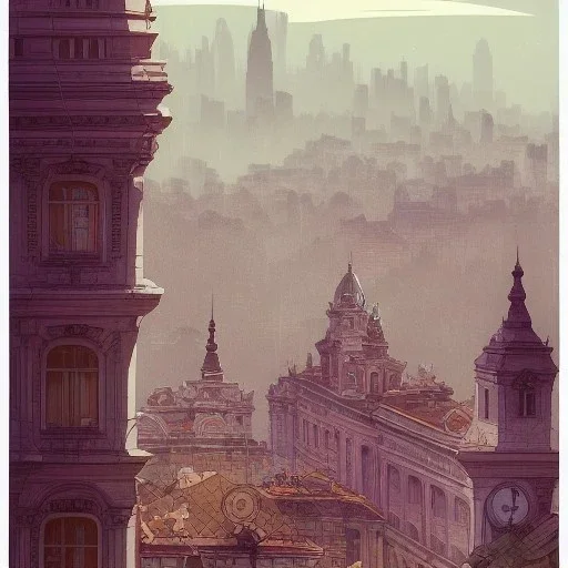 Skyline+Beaux Arts architecture+palladio+detailed facades+uphill road+trees+biopunk+Bueno Aires+turin+trieste+Chicago +Book illustration by Gediminas Pranckevičius, Jean Baptiste Monge, Brian Kesinger, Anton fadeev, Kilian Eng, strong lines, high contrast vibrant colors, highly detailed, 16k resolution, trending on behance""