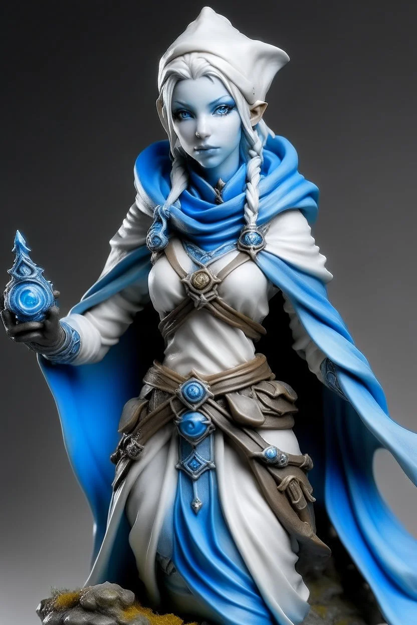 young female genasi life domain cleric blue skin