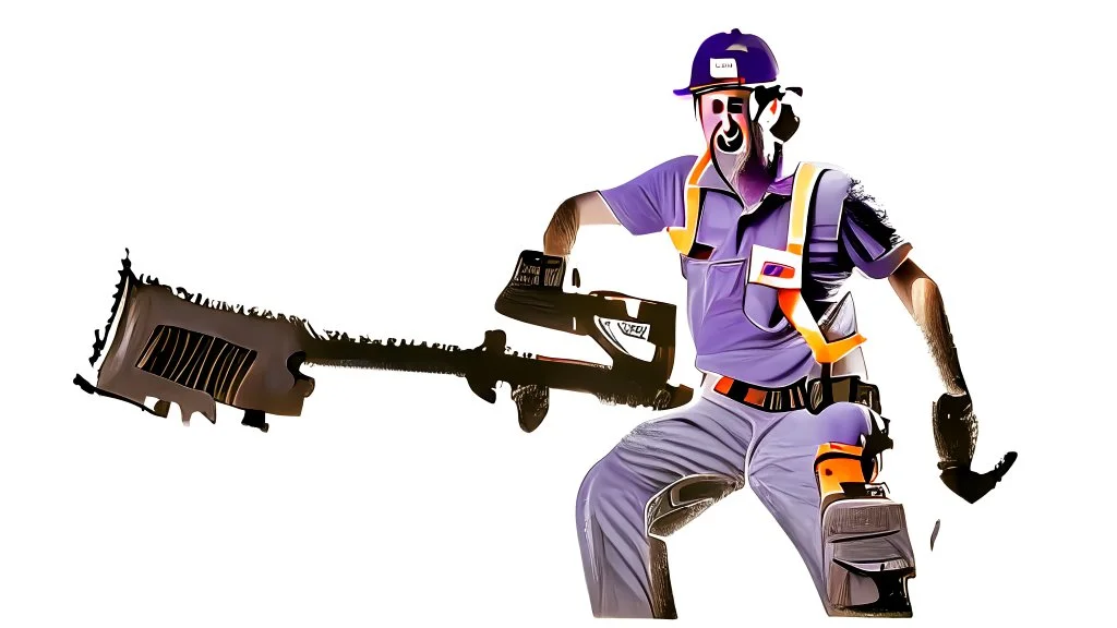 horror movie of fedex driver using chainsaw transparent background