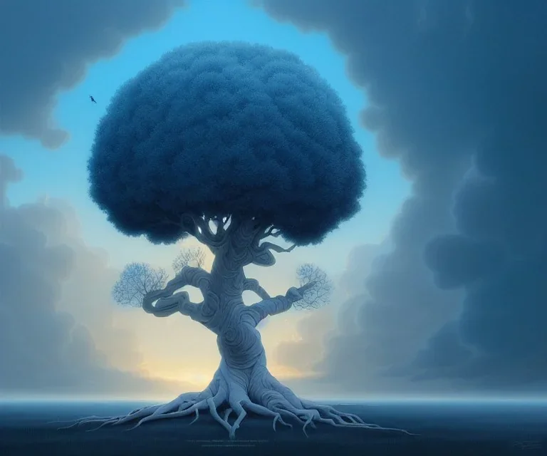 Vector tree set illustration a beautiful digital painting of a marble tree entertwined in tumutluous intricate blue sky at sunset, elegant, highly detailed, artstation, concept art, matte, sharp focus, art by tom bagshaw, kelogsloops and greg rutkowski