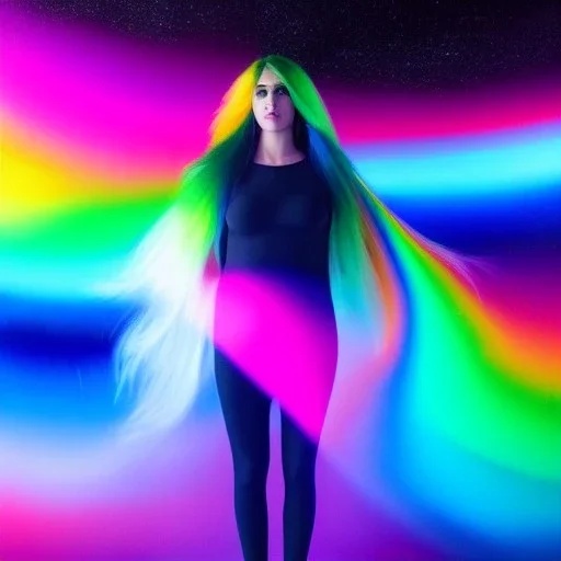 Full body portrait, painting, medium shot lady volumetric nuclear waste glow rainbow hair