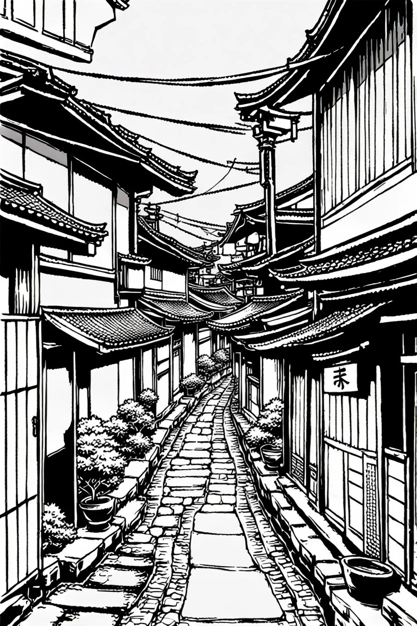 Japanese alleys, line arts, manga style