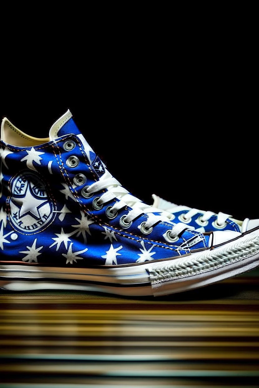 A converse sneaker, covered in Dallas cowboys theme