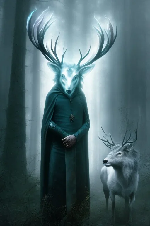 stunning watercolor of faded, illuminated ghost stag with Alan Rickman as Severus Snape superimposed on stag image, artwork, Flickr, 8 k, detailed matte, ultrafine detail, high-quality, George Grie, Anne Dittman, Anne Stokes, Lisa Parker, Selina French, howard lyon, greg rutowski