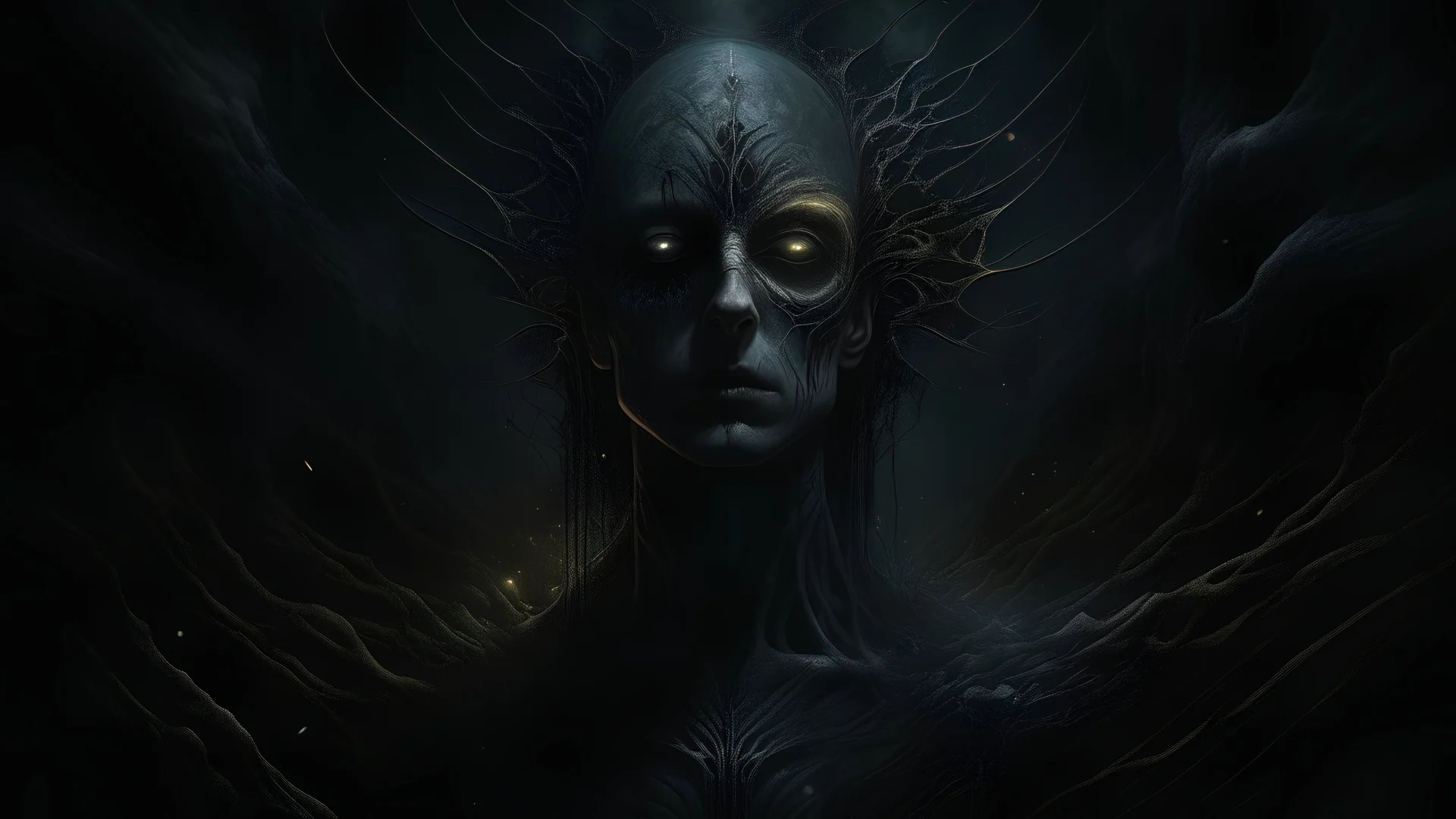 Dark Night Of The Soul || surreal horror, in the styles of Agostino Arrivabene and Jason Barnett and Roberto Matta, expansive, maximalist, gothic colors, cinematic lighting, sharp focus, highest resolution