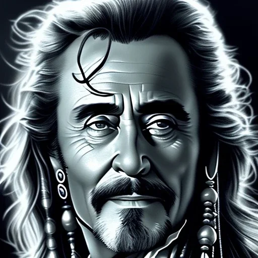 Portrait Ian McShane edward teach PIRATES OF THE CARIBBEAN 4 move: : .Bob Kehl style :: : lithograph, ink drawing :: : trending on artstation, insane details :: .Bob Kehl::