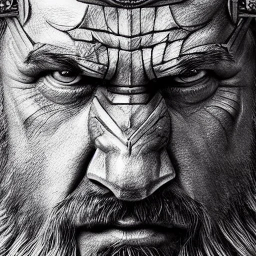 high-quality, fine-detail close-up pen and pencil sketch of king hrothgar, portrait, 8k resolution, intricate, digital art, detailed matte painting, photorealistic, volumetric lighting, Rafael Augusto, Juan Francisco Casas, Anne Dittman, Anne Stokes, greg rutowski