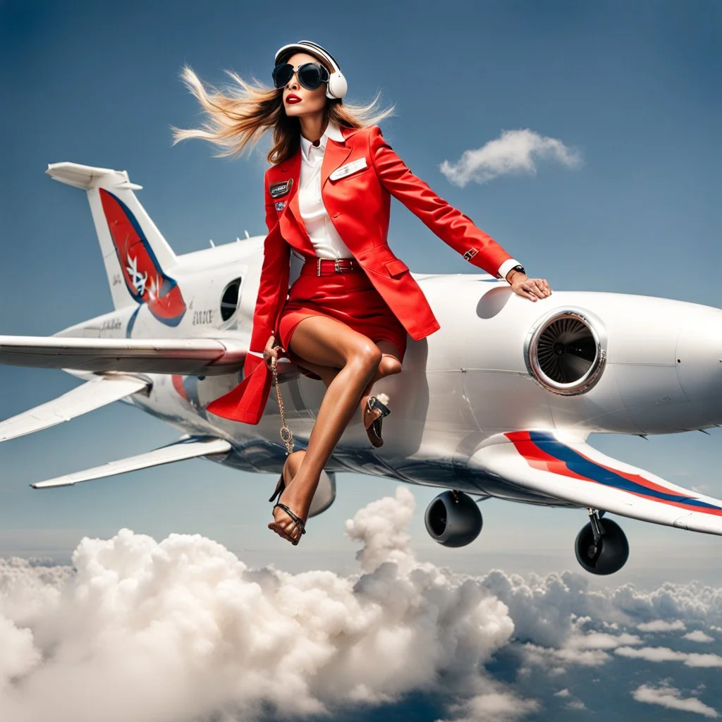 A fashion model piloting an airplane.