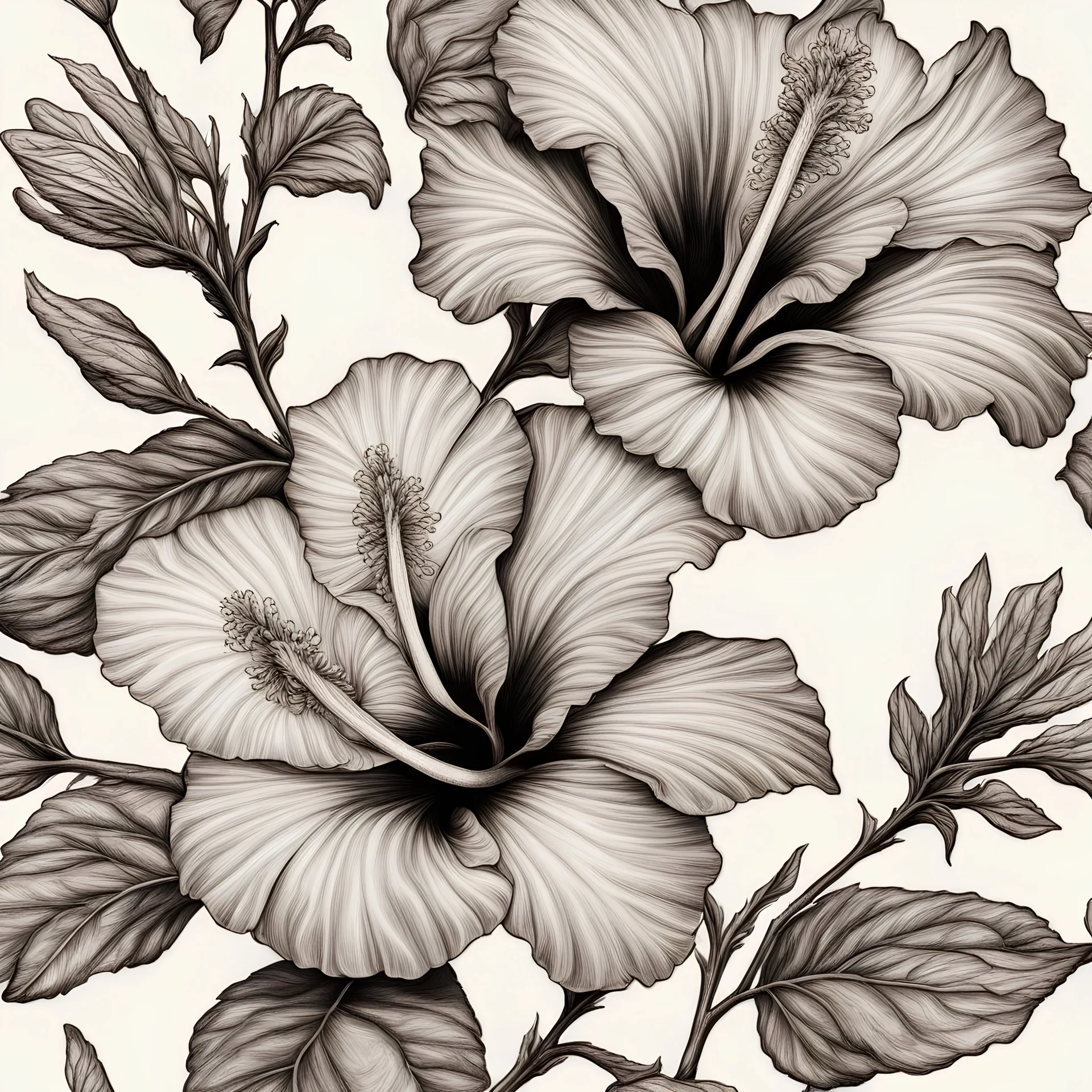Hand drawn tropical hibiscus flower with leaves. Sketch florals on white  background. Exotic blooms, engraving style for textile, surface design or  ban Stock Vector Image & Art - Alamy