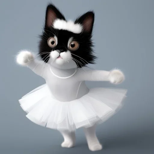 Dancing black and white Cat in a tutu