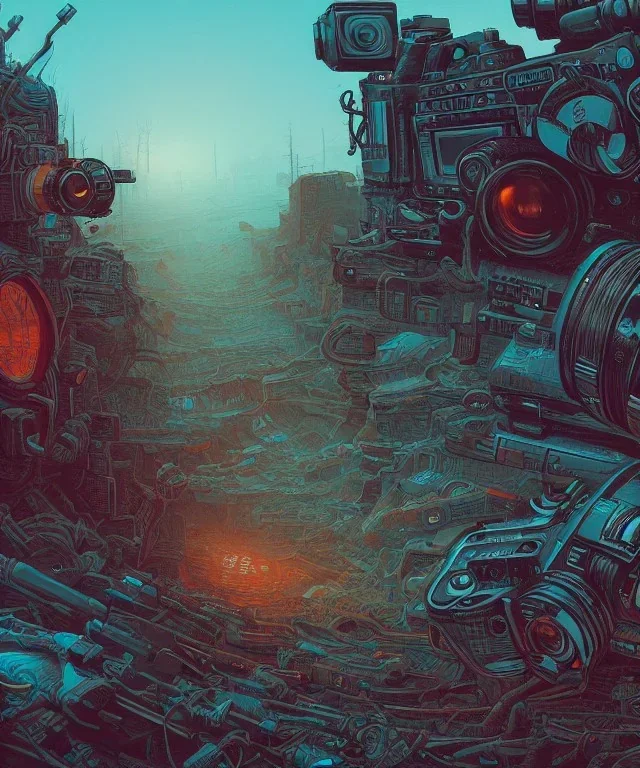 Camera. concept art, hyper detailed, dan mumford, kilian eng, post-apocalyptic, oil on canvas