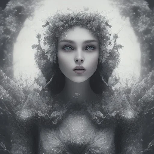 Portrait of beautiful girl, face dept of field,face shining, plant, metal,bulanıklaştırma,Unsharp masking, feathers,central weight average,Laplacian filt CWA Dryad,Median filter fae, sidhe, ominous, nature, plants, wildflower sparkle,wildflower 3d view, facepaint, dnd character portrait, intricate, oil on canvas, masterpiece, expert, insanely detailed, 4k resolution, retroanime style, cute big circular reflective eyes, cinematic smooth, intricate detail , soft smooth lighting, soft pastel col