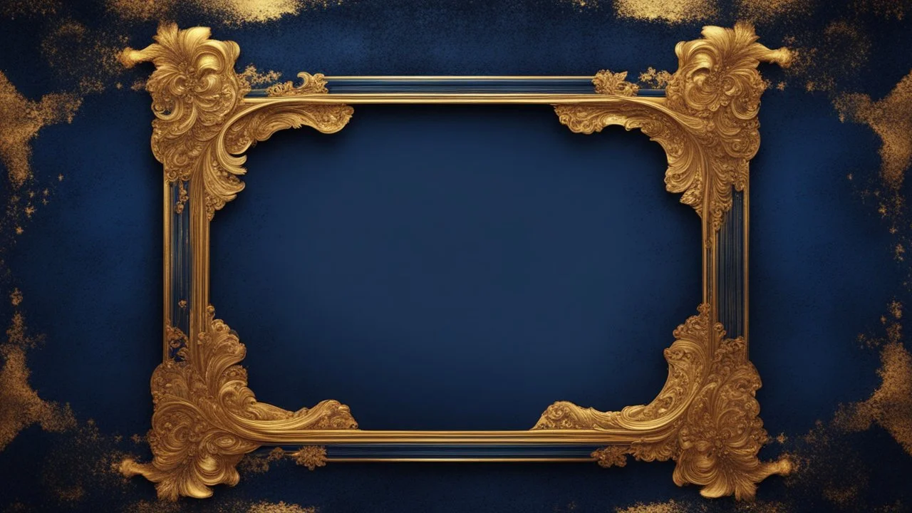 Hyper Realistic Black, Navy-Blue & Glowing-Golden Abstract Retro Grunge-Fancy-Frame-Texture