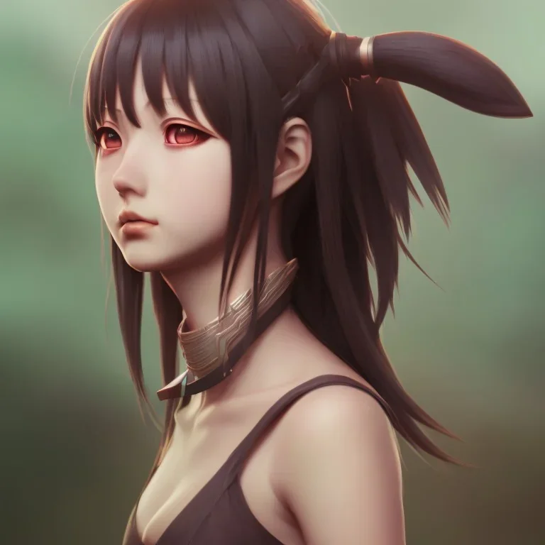 Anime girl cute neck head portrait, warrior costume, village, meditation, 8k quality