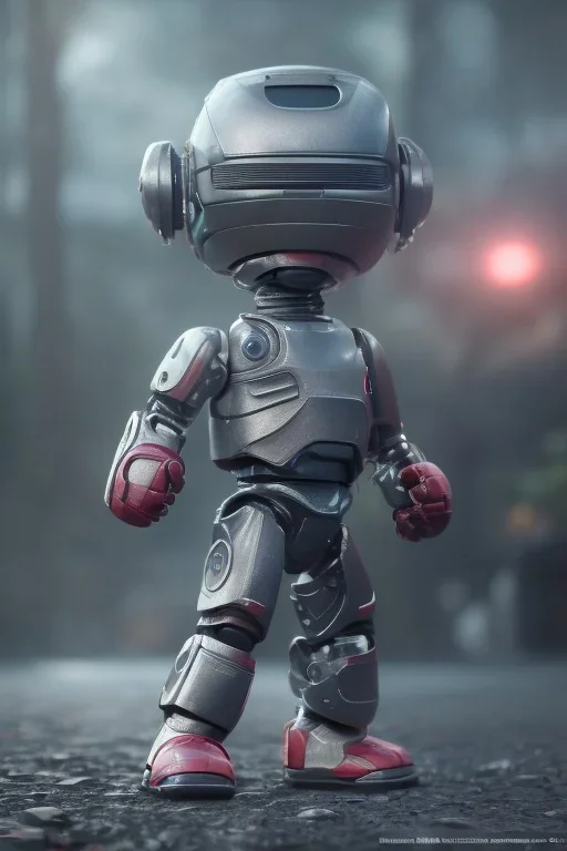 Fight club toddler, robocop, full body, jump, bokeh, hyper realistic