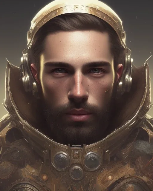 male, cute, brown hair, brown eyes, freckles,, head and shoulders portrait, 8k resolution concept art portrait by Greg Rutkowski, Artgerm, WLOP, Alphonse Mucha dynamic lighting hyperdetailed intricately detailed Splash art trending on Artstation triadic colors