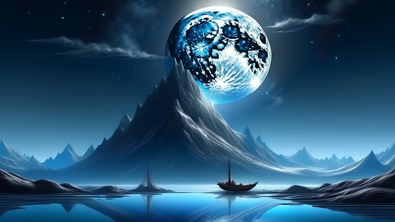 Digital art moon and boat
