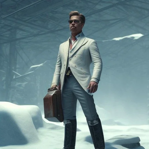 Full body, 3d render, Brad pitt 1800's men style, 1800's hair style, 1800's men clothes style, hyper realistic, octane render, unreal engine 5, 8k, palace background, uhd