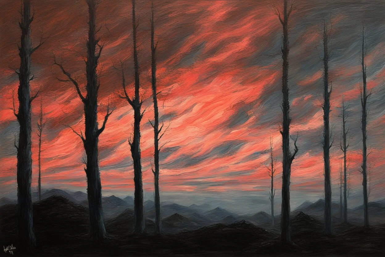 Trees, night, clouds, 2000's scifi movies influence, rodolphe wytsman impressionism painting