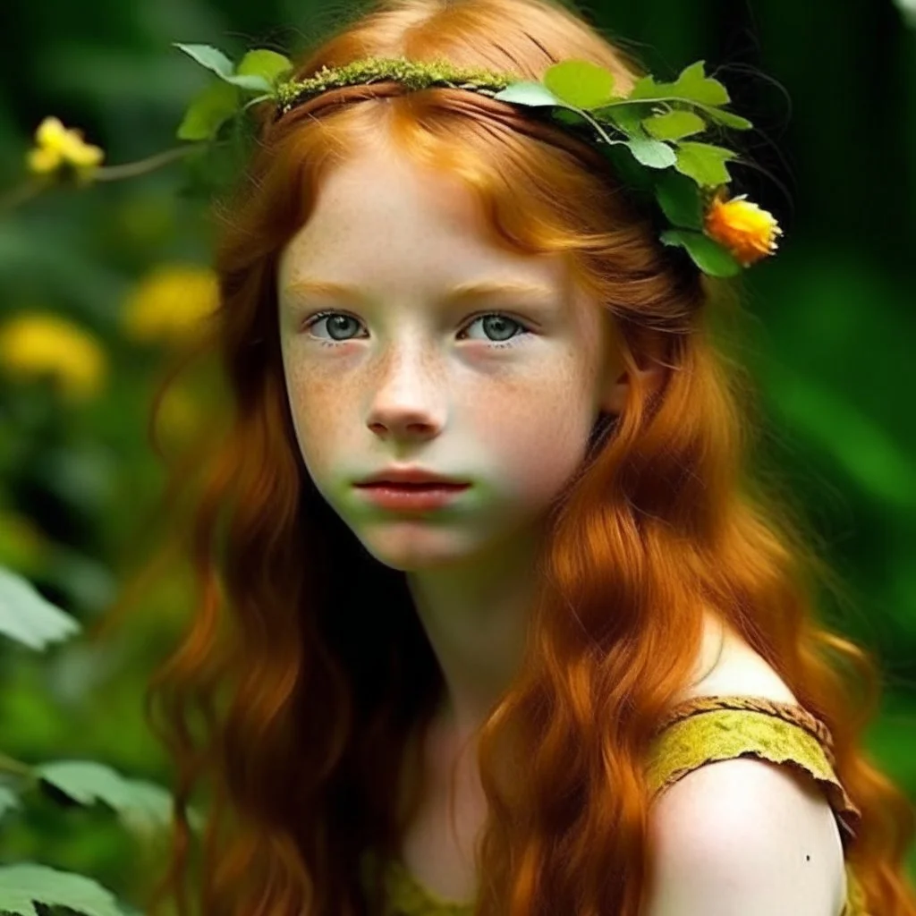 pretty girl, aged 13, ginger, conventionally attractive, dreamy, faun, satyr