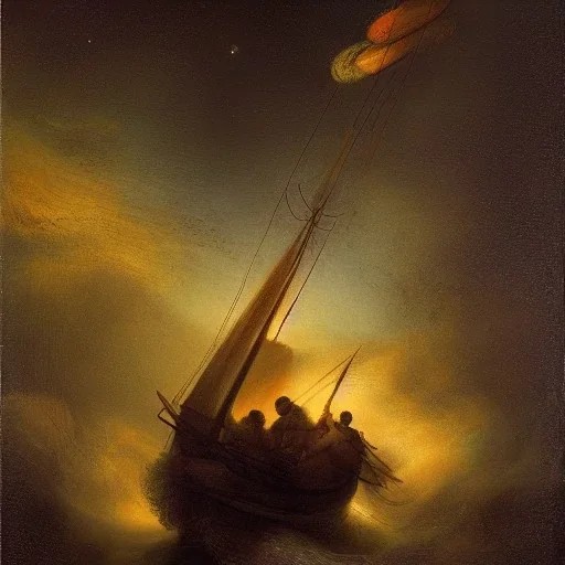 Rembrandt, stars, planets, ships