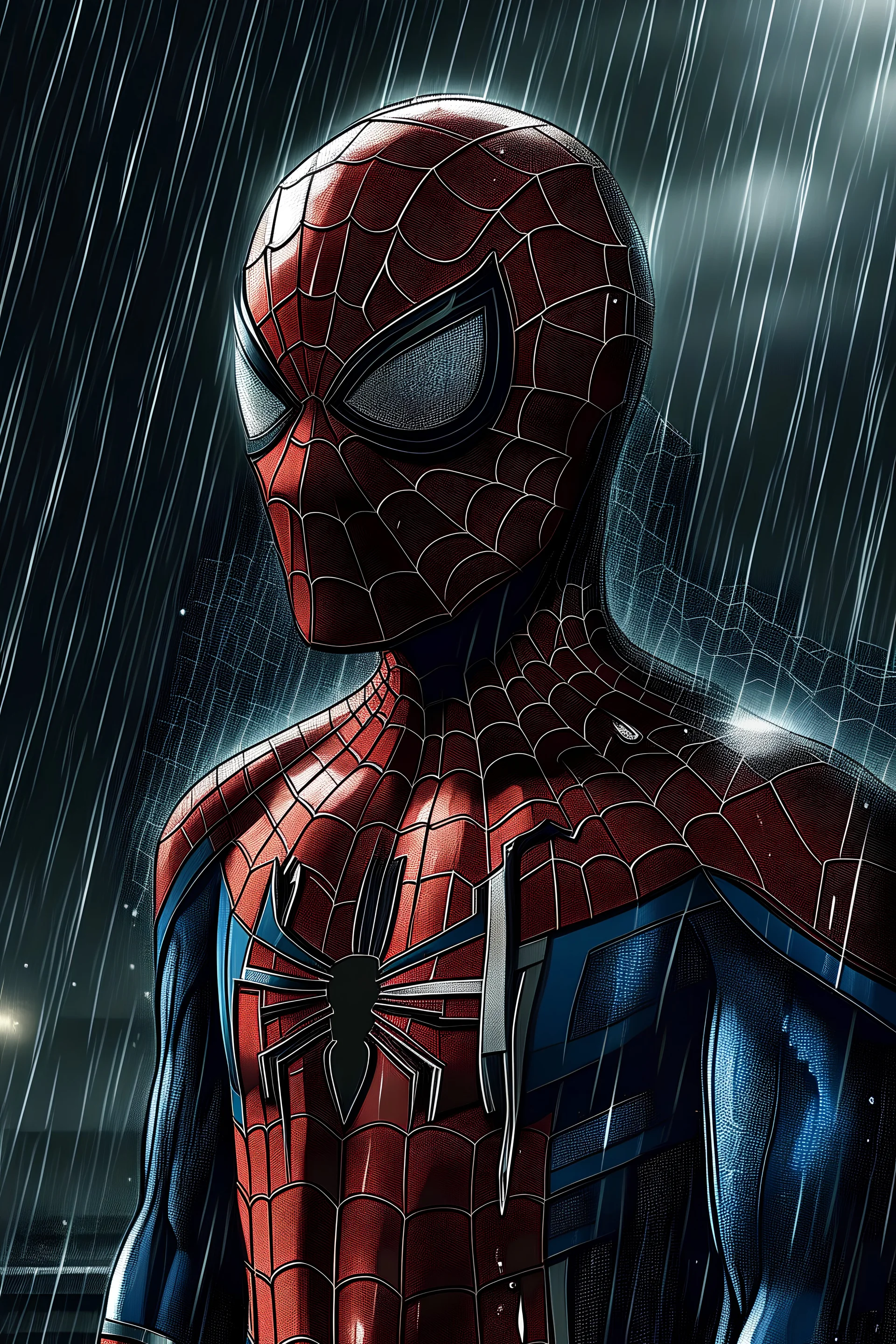 Spiderman with rain around