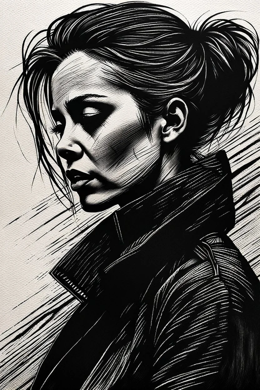 create a deep powerful tragic and evocative, full body woodcut of a raw and weathered gothpunk female, in the style of KATHE KOLLWITZ ,charcoal pencil strokes cross hatch technique minimalist illustration, searing lines and forceful strokes