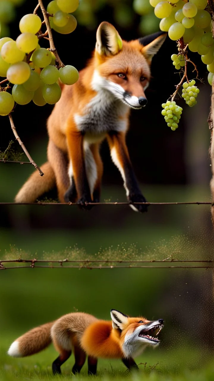 Fox tried different tricks, but the grapes eluded him