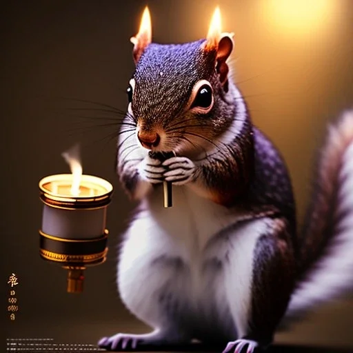 a cute litte squirrel wearing Hanfu, holding a large candle, BK complex detail, cinema, reality, detail, octane rendering, stoic cinematic 4k epic detailed photograph shot on kodak detailed bokeh cinematic hbo dark moody 8k, 85mm f/16 by leica