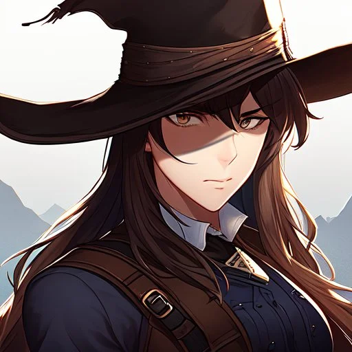 Clear focus, High resolution, female Gunslinger, close up, Gunslinger, Cowboy, cowboy hat, serious face,