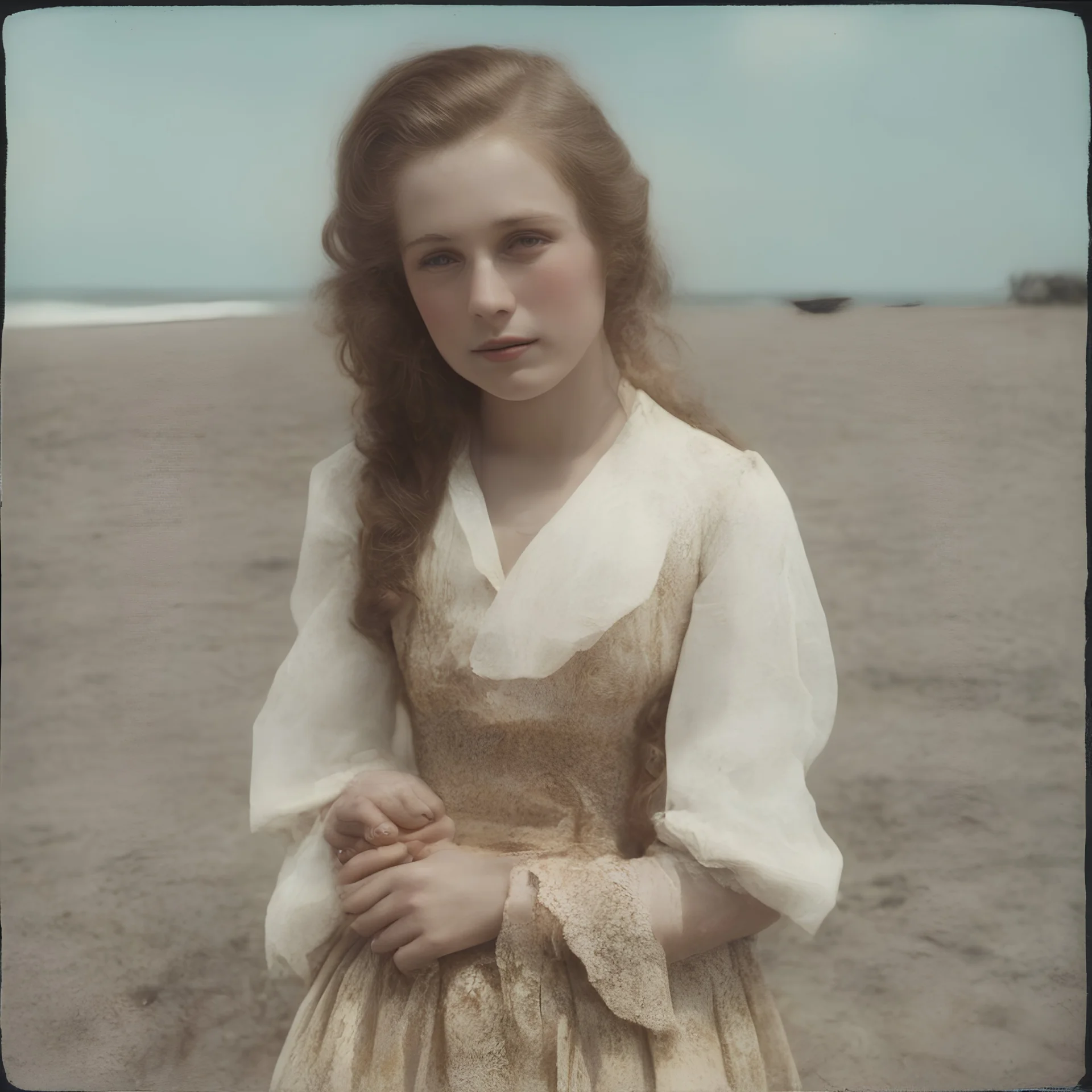 Sunny day, autochrome, tsar daughter maria on the beach